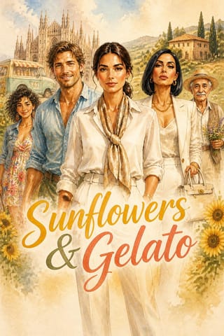 Poster for Sunflowers & Gelato, watercolor style